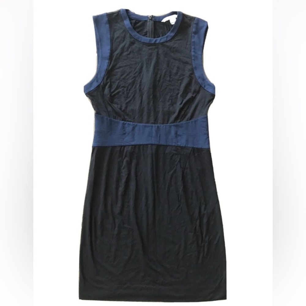 DVF Diane Von Furstenberg Gretchen Dress Black Blue Sleeveless Sz 10 Jersey